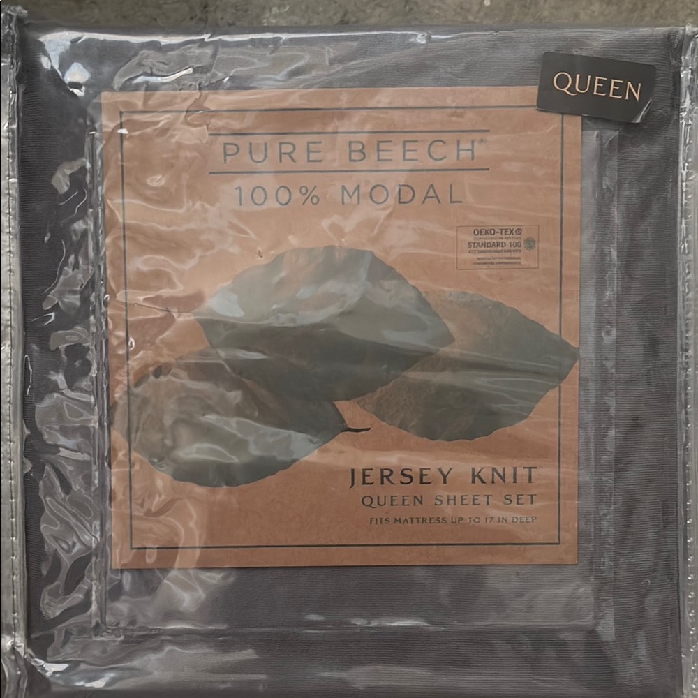 Que Pure Beech Jersey Knit Queen Sheet Set - Gray